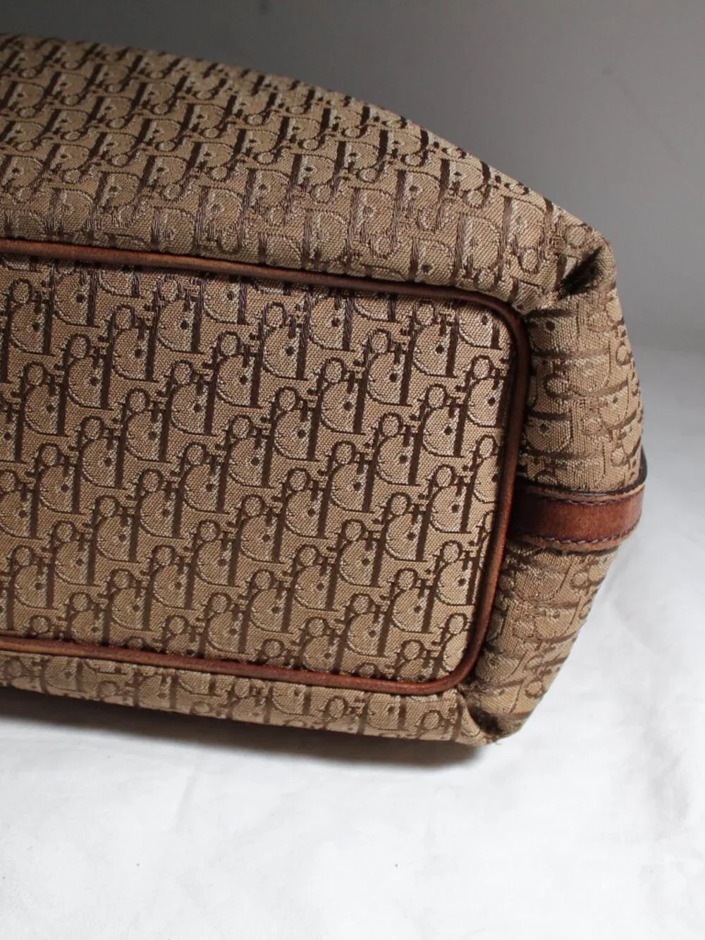 Christian Dior Vintage Trotter Canvas Tote Monogram  Brown Buckle Shoulder Bag
